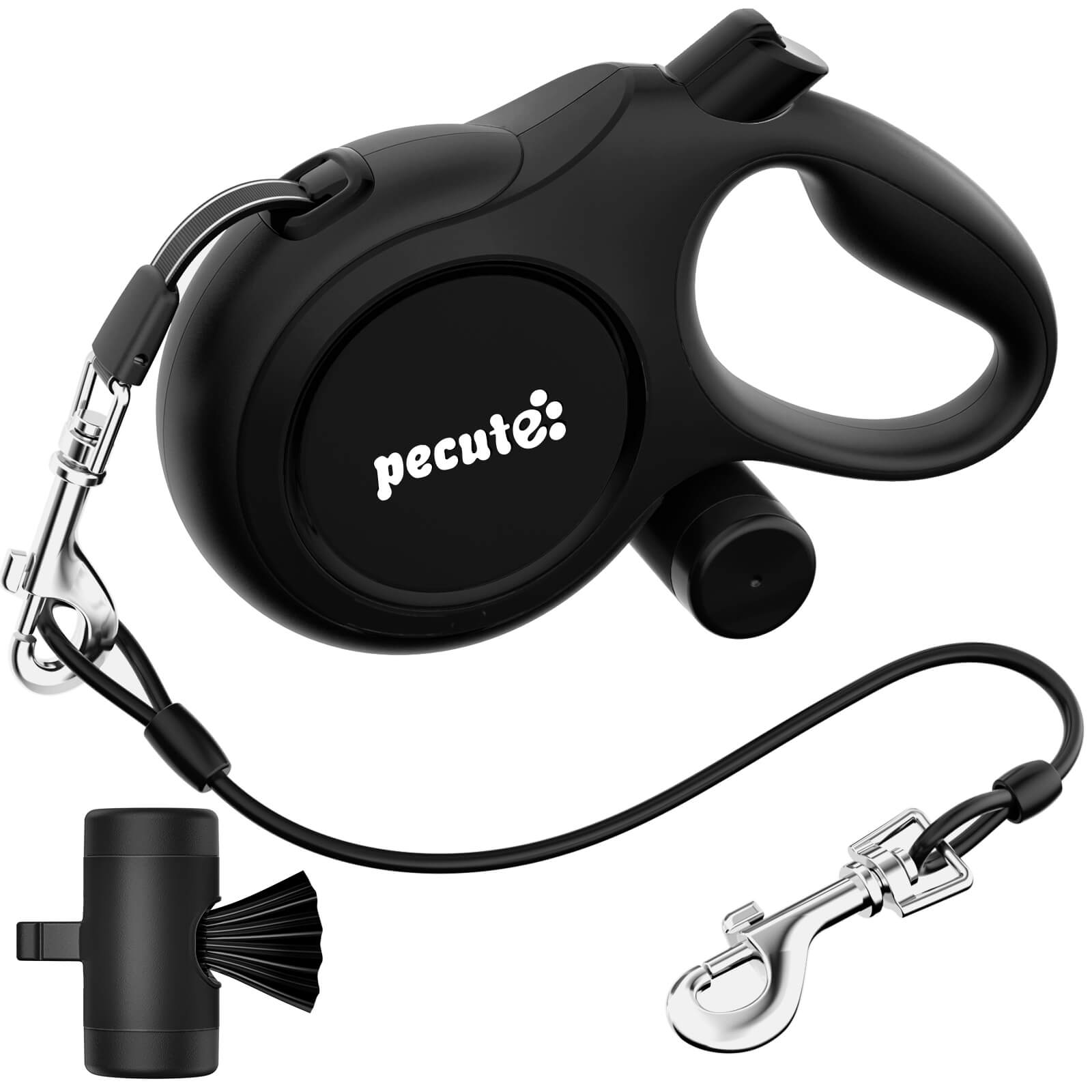 Pecute 8m/26ft Dog Lead Retractable Dog Leash with Poo Bag Holder