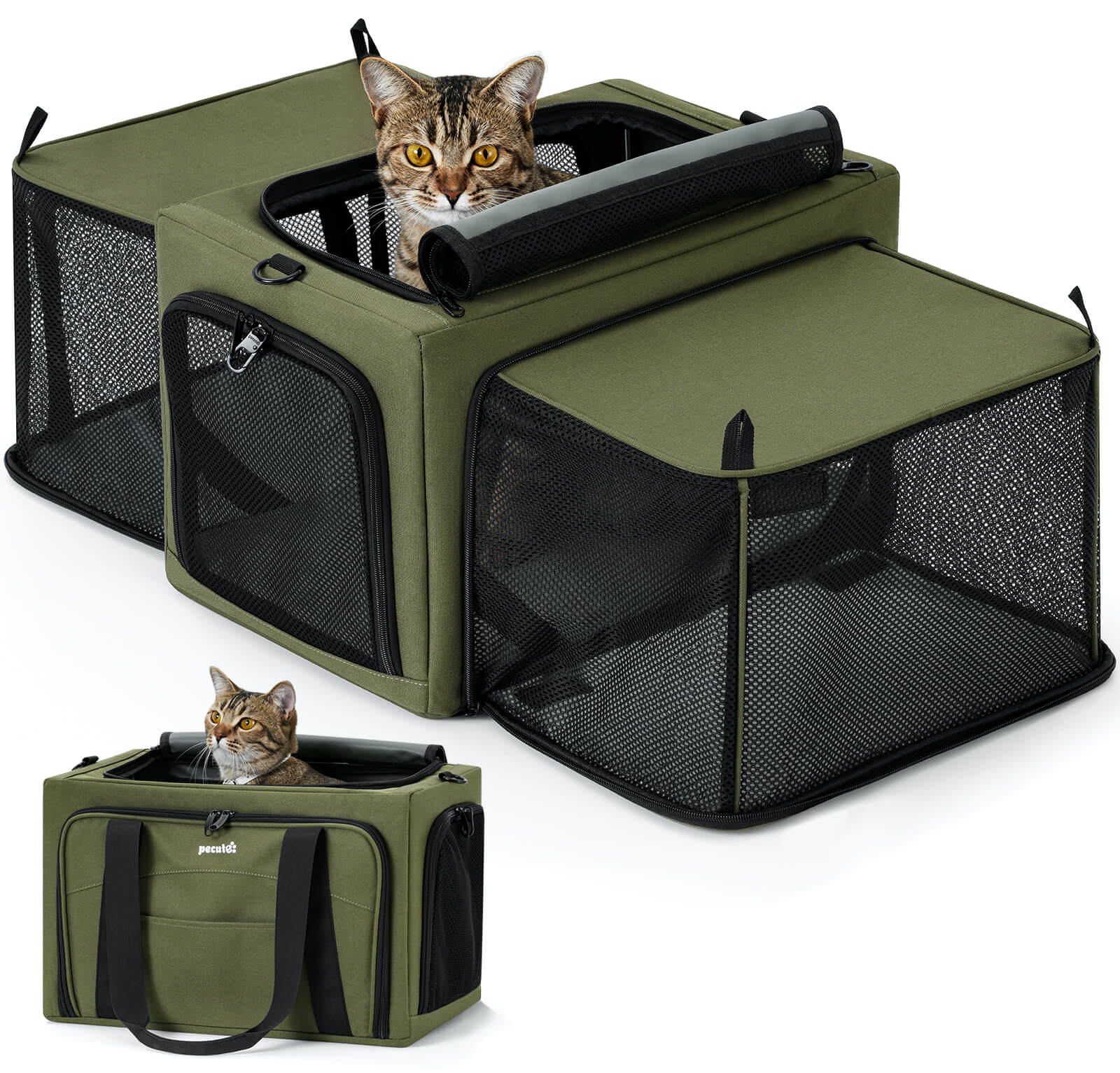 Pecute Dual Expandable Cat Carrier Bag with Stable Structure Breathable Pet Handbag