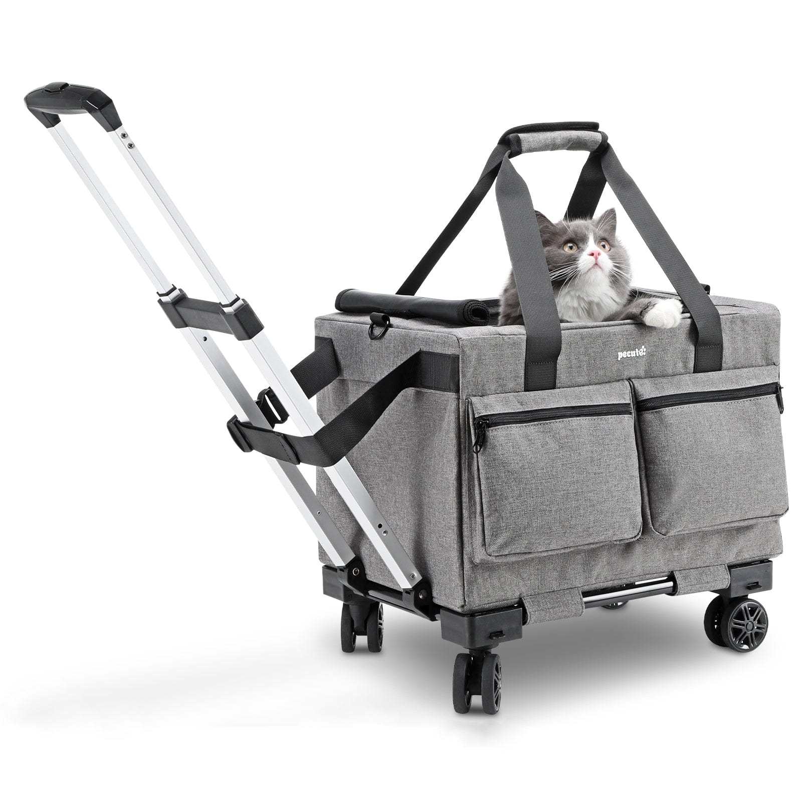 Pecute Cat Carrier with Wheels Steel Wire Frame Trolley Handbag Bag Stroller