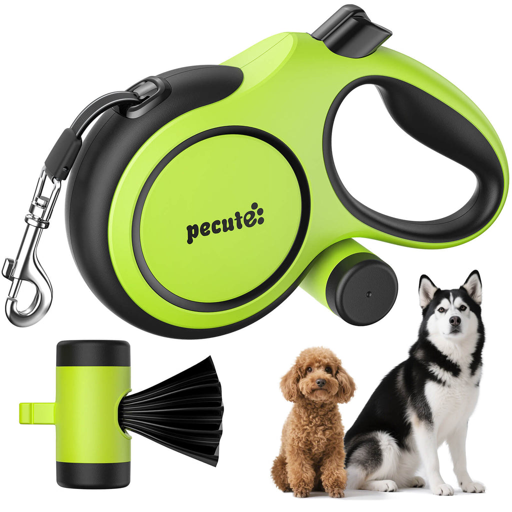 Pecute 8m/26ft Dog Lead Retractable Dog Leash with Poo Bag Holder