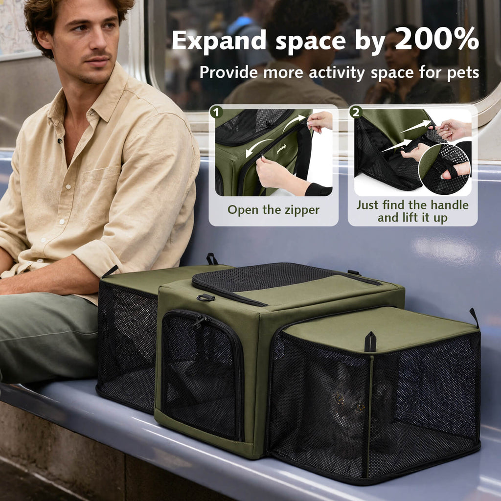 Pecute Dual Expandable Cat Carrier Bag with Stable Structure Breathable Pet Handbag