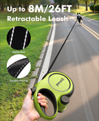 Pecute 8m/26ft Dog Lead Retractable Dog Leash with Poo Bag Holder