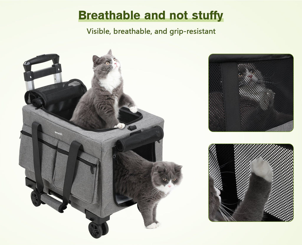 Pecute Cat Carrier with Wheels Steel Wire Frame Trolley Handbag Bag Stroller
