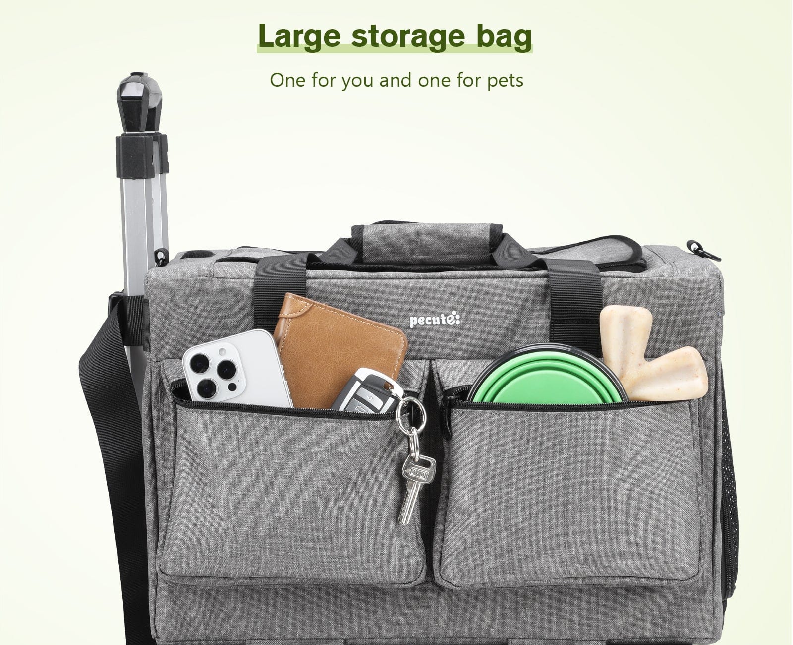 Pecute Cat Carrier with Wheels Steel Wire Frame Trolley Handbag Bag Stroller