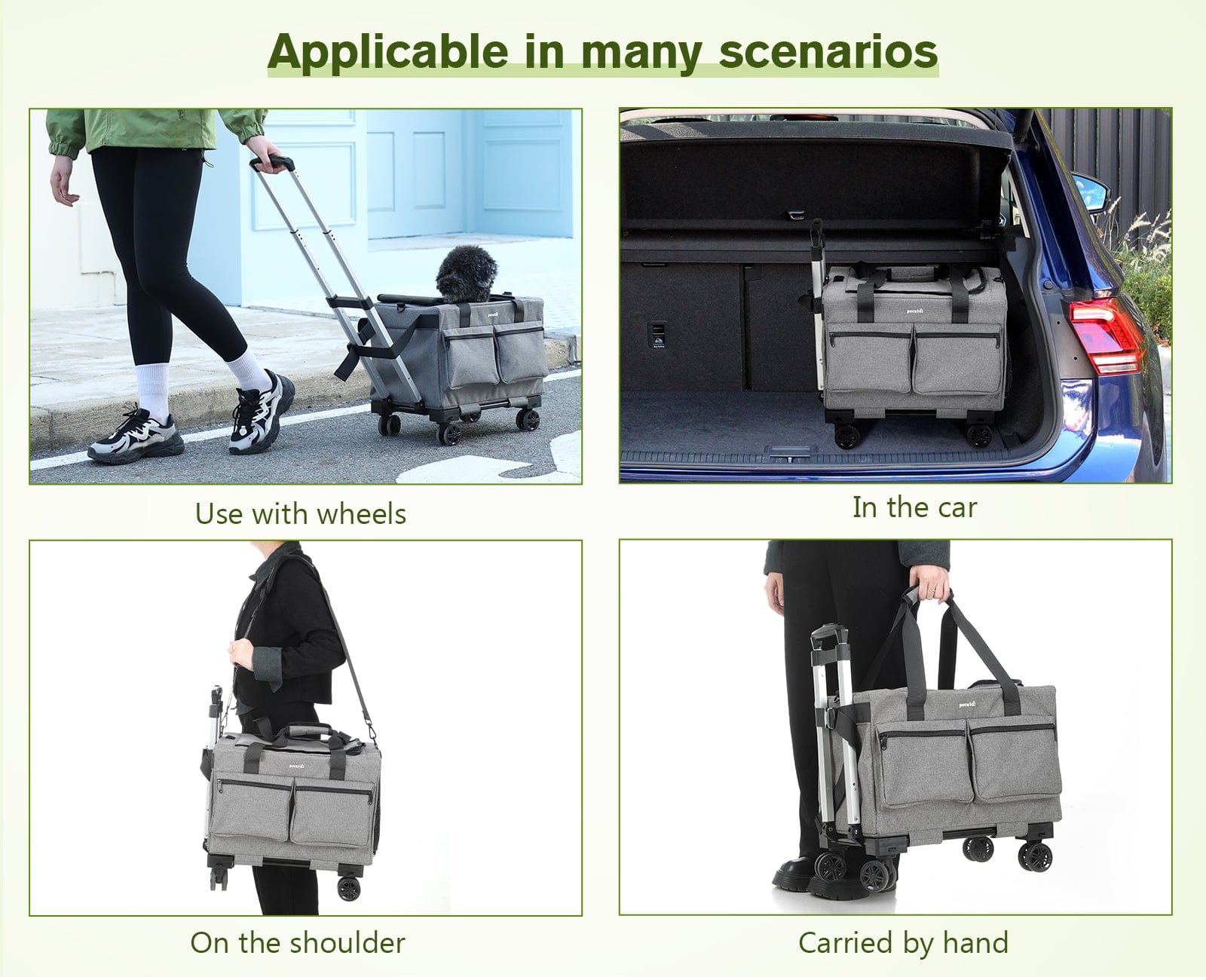 Pecute Cat Carrier with Wheels Steel Wire Frame Trolley Handbag Bag Stroller