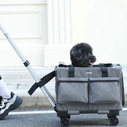 Pecute Cat Carrier with Wheels Steel Wire Frame Trolley Handbag Bag Stroller