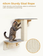 Pecute Double Cat Shelves with Cat Scratching Post for Wall Window with Solid Wood Frame