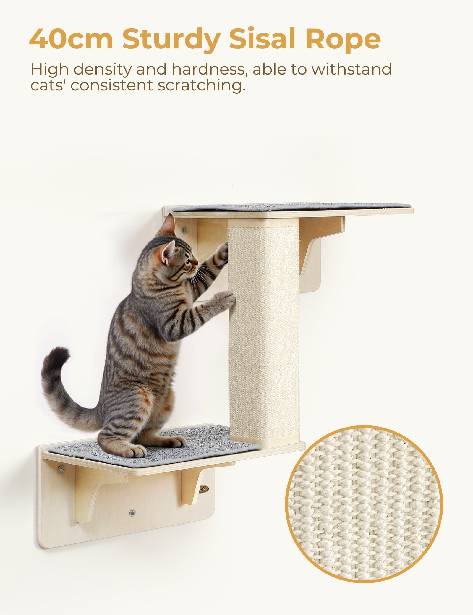 Pecute Double Cat Shelves with Cat Scratching Post for Wall Window with Solid Wood Frame