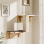 Pecute Double Cat Shelves with Cat Scratching Post for Wall Window with Solid Wood Frame