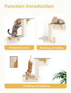 Pecute Double Cat Shelves with Cat Scratching Post for Wall Window with Solid Wood Frame