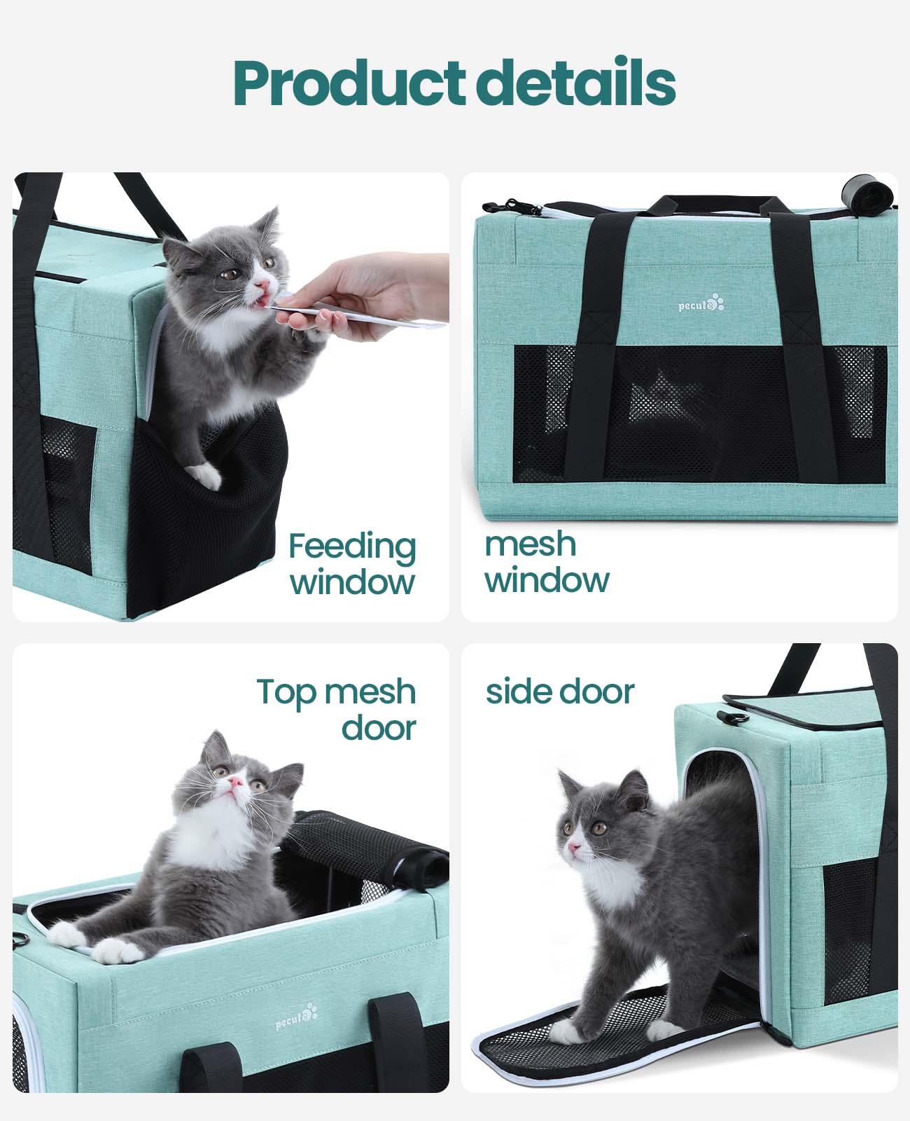 Pecute Airline Approved Cat Carrier Handbag Extra Stable Built-in Frame