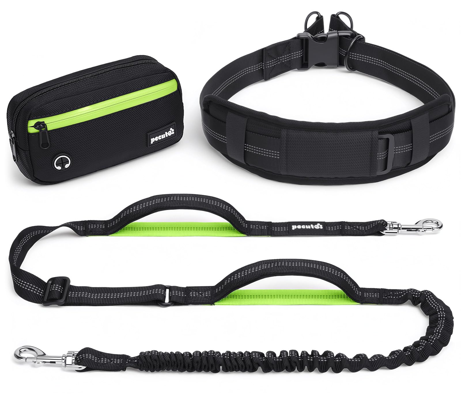 Pecute Dog Leash Hands Free Waist Leash with Pouch Removable for 33-120lbs Dogs