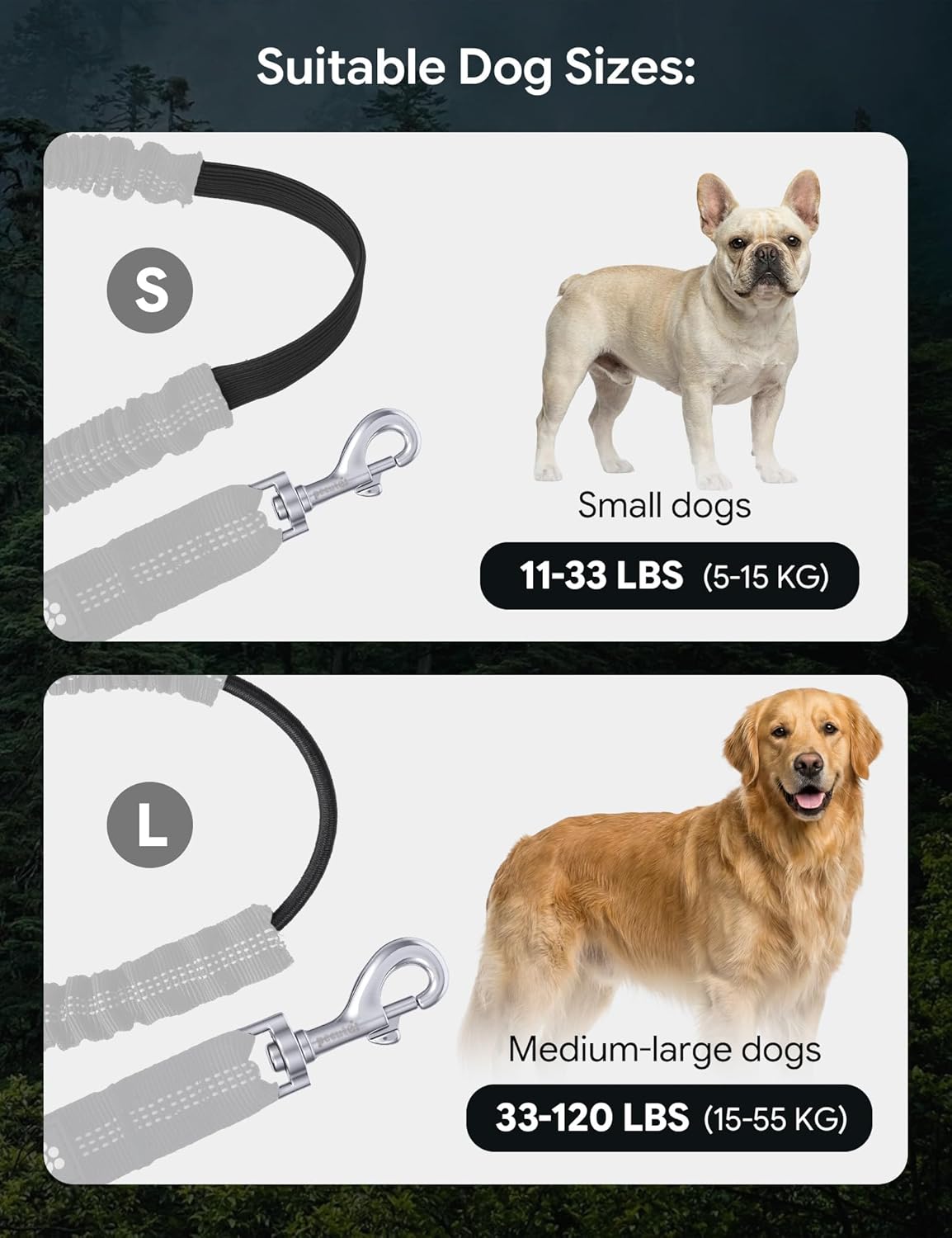 Pecute Dog Leash Hands Free Waist Leash with Pouch Removable for 33-120lbs Dogs