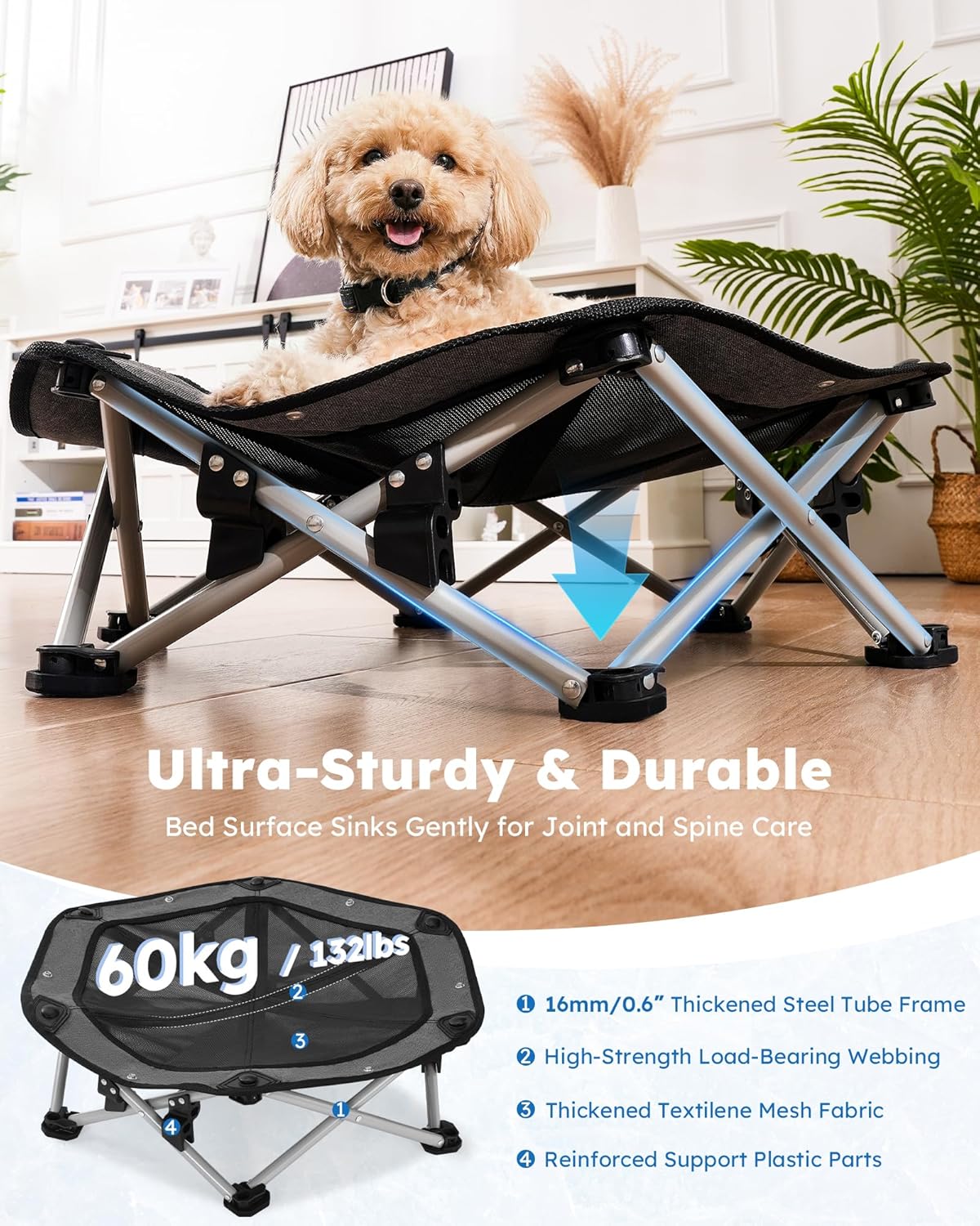 Pecute ELevated Pet Bed with Cooling Mat Cat Cooling Bed Built with 360° Breathable Mesh