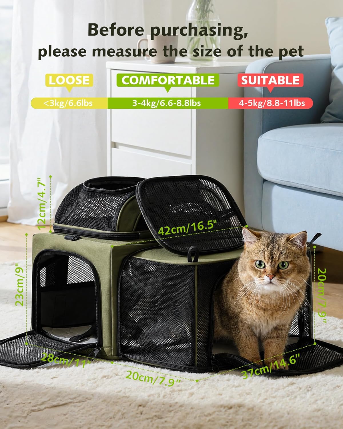 Pecute Airline Approved Top Side Expandable Pet Carrier Dog Cat Carrier