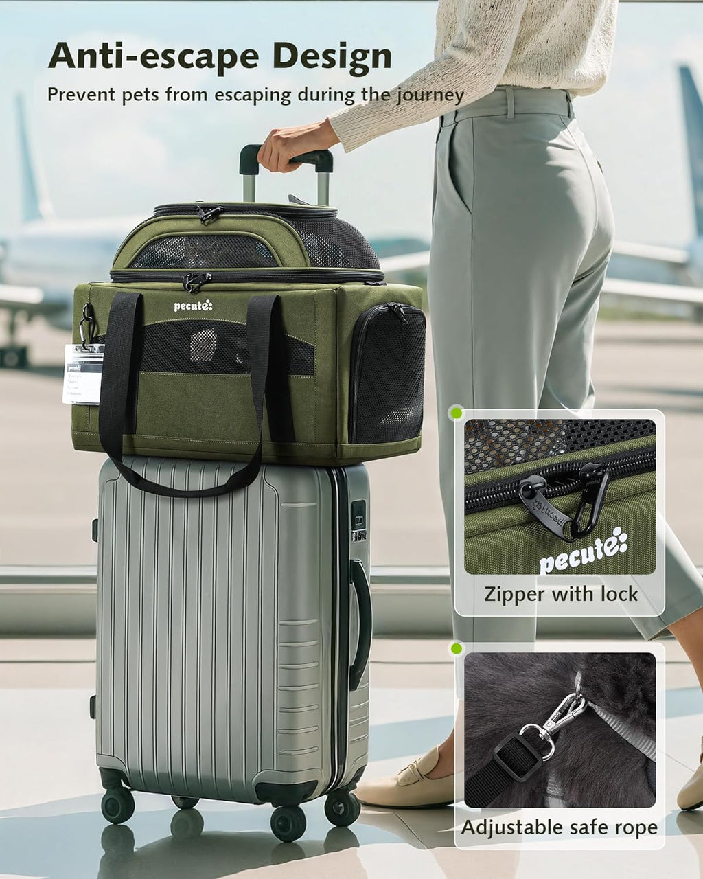 Pecute Airline Approved Top Side Expandable Pet Carrier Dog Cat Carrier