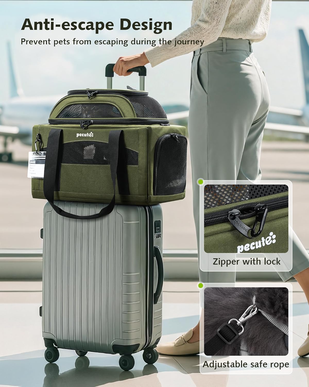 Pecute Airline Approved Top Side Expandable Pet Carrier Dog Cat Carrier
