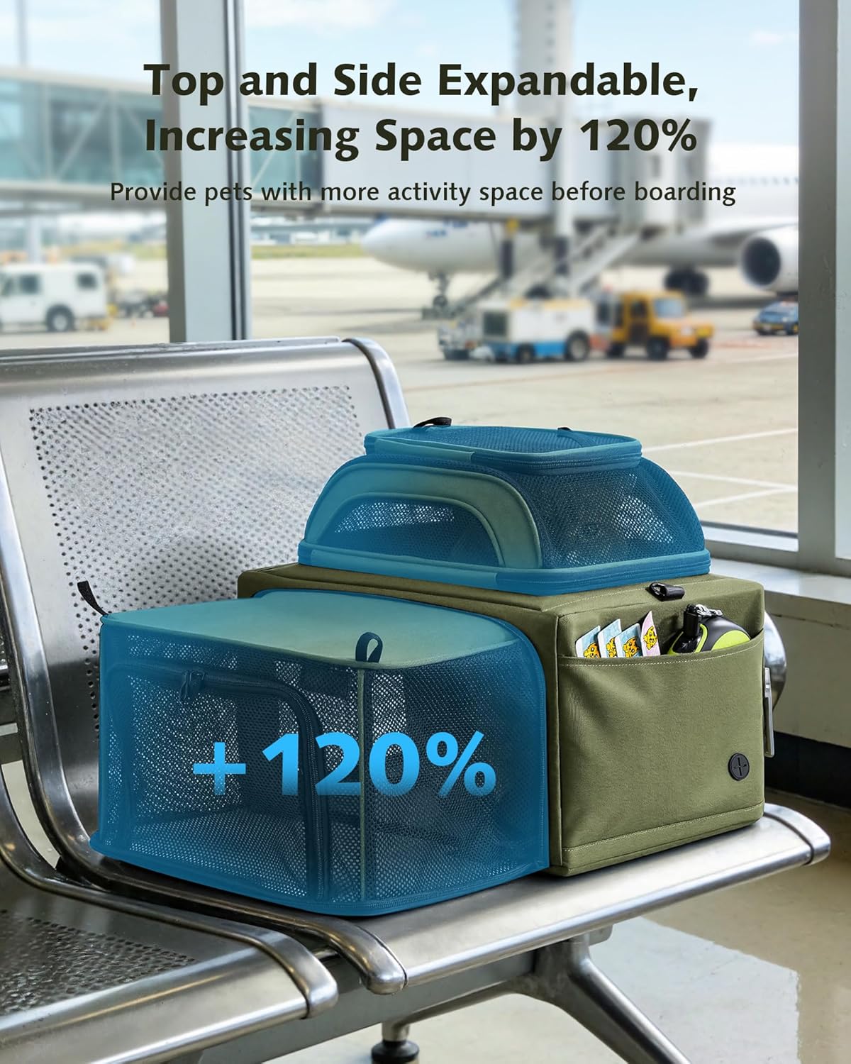 Pecute Airline Approved Top Side Expandable Pet Carrier Dog Cat Carrier