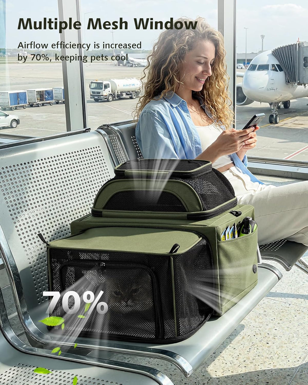 Pecute Airline Approved Top Side Expandable Pet Carrier Dog Cat Carrier