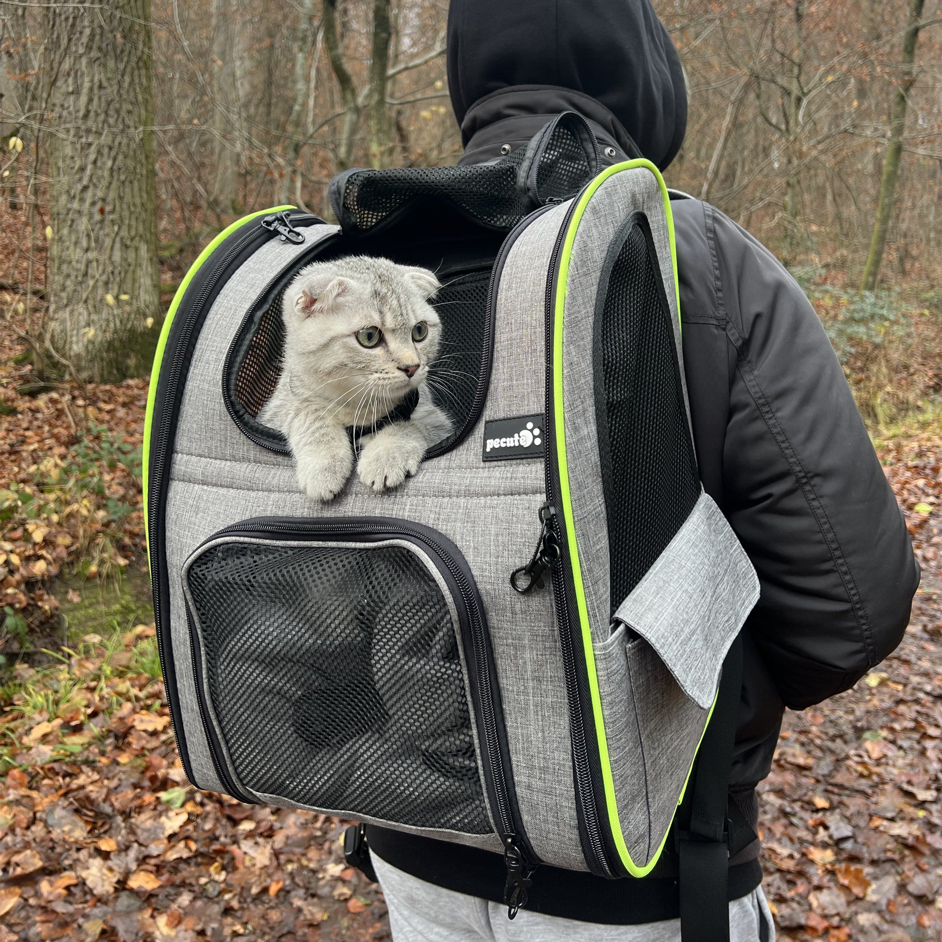 Pecute Cat Carrier Dog Backpack Expandable (Grey) - As Seen on TV