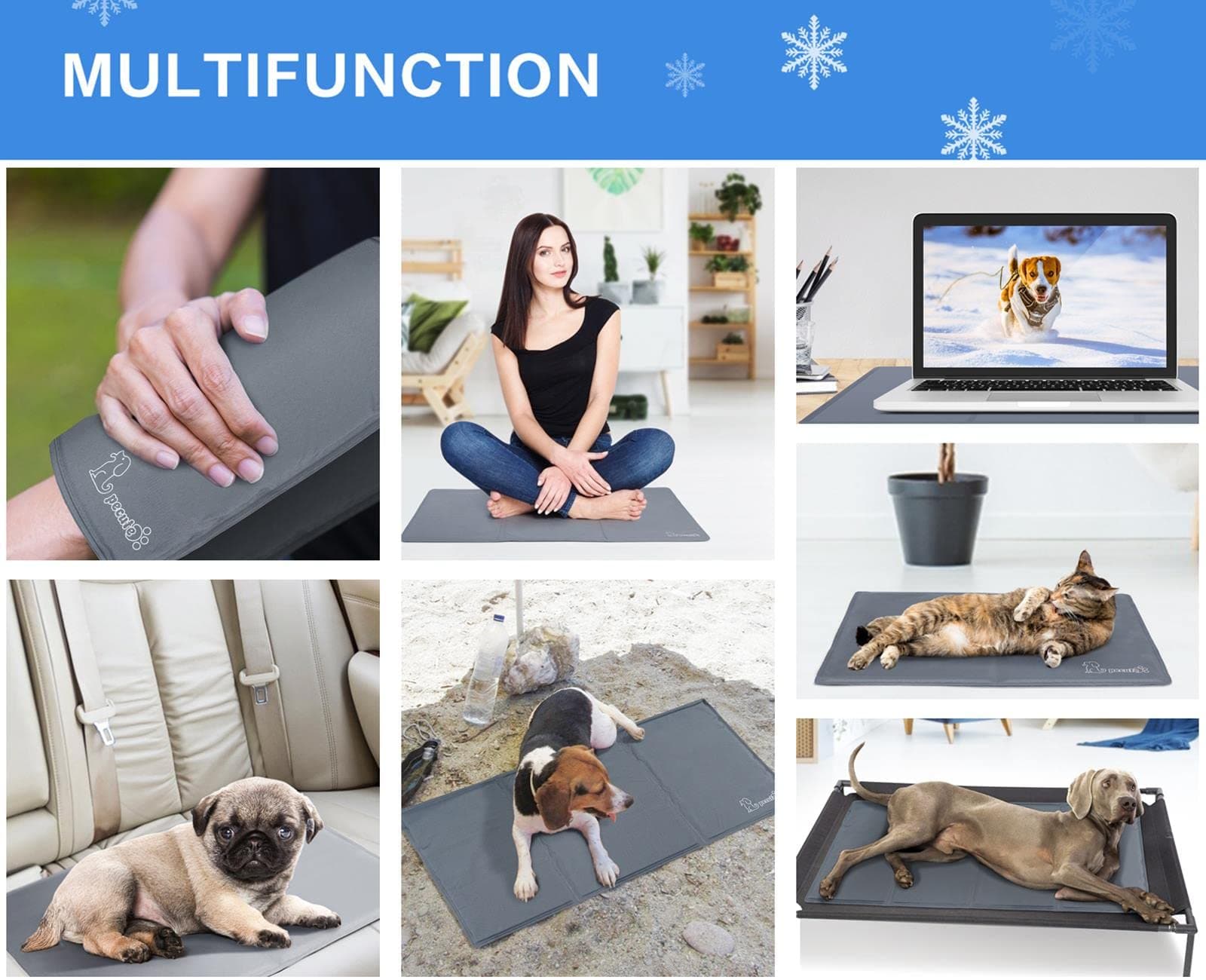 Pecute XS-XXL Dog Cooling Mat Grey