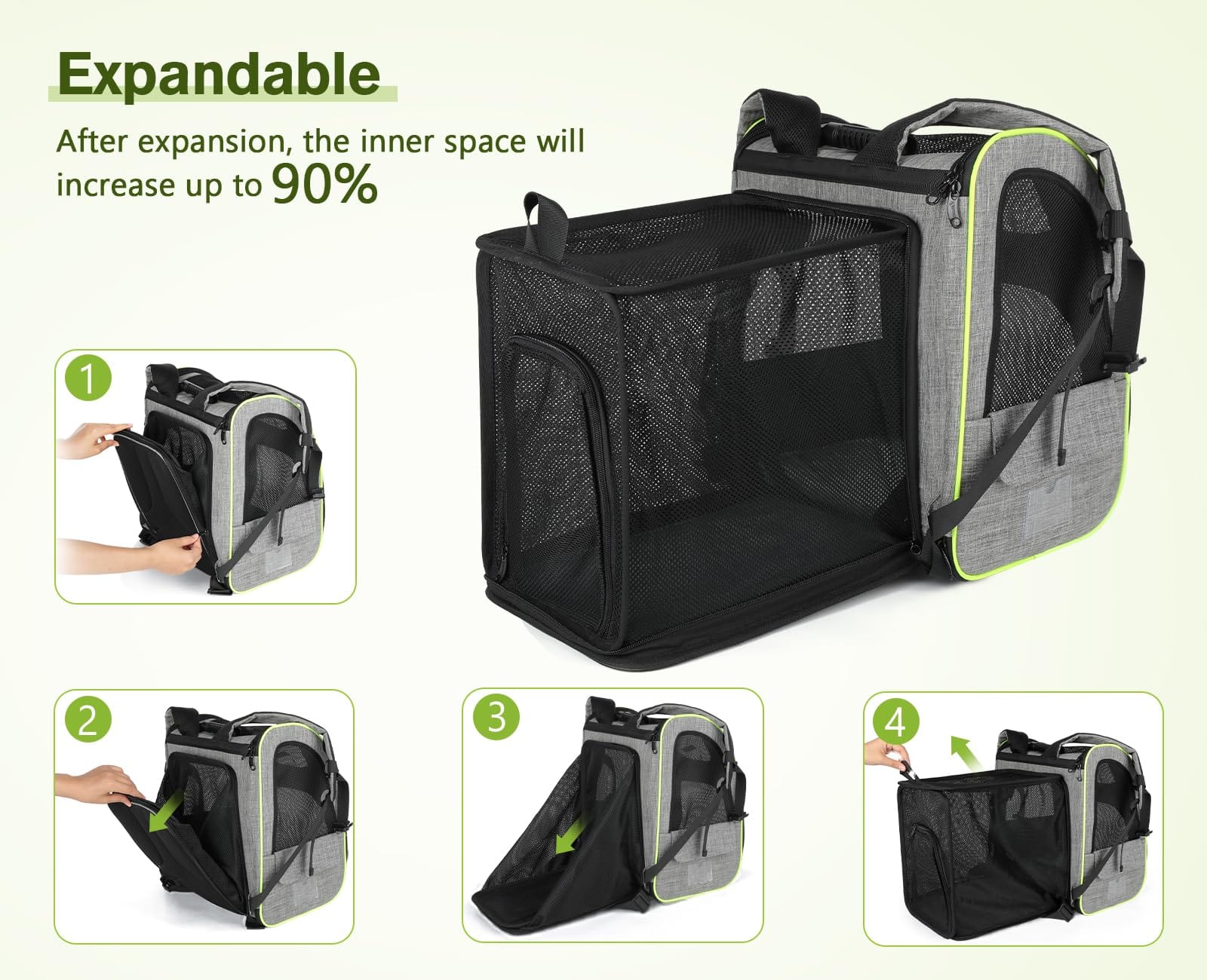 Pecute Cat Carrier Dog Backpack Expandable (Grey) - As Seen on TV