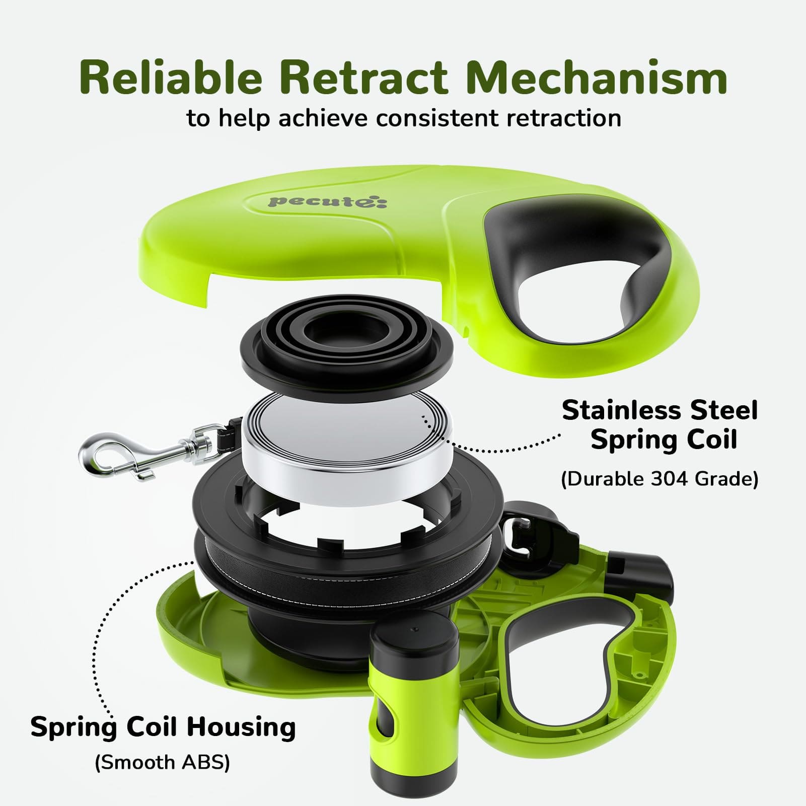 Pecute 10m/32ft Retractable Dog Leash with Reflective Strips with  Poop Bag
