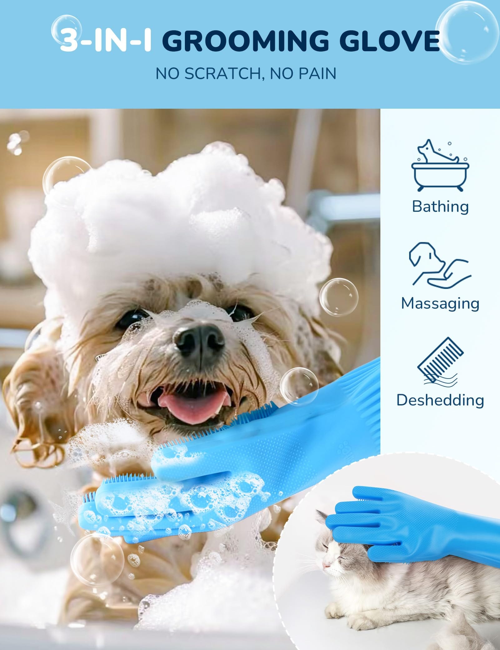 Pecute Updated Extension Dog Wash Mitt Bathing Grooming Gloves