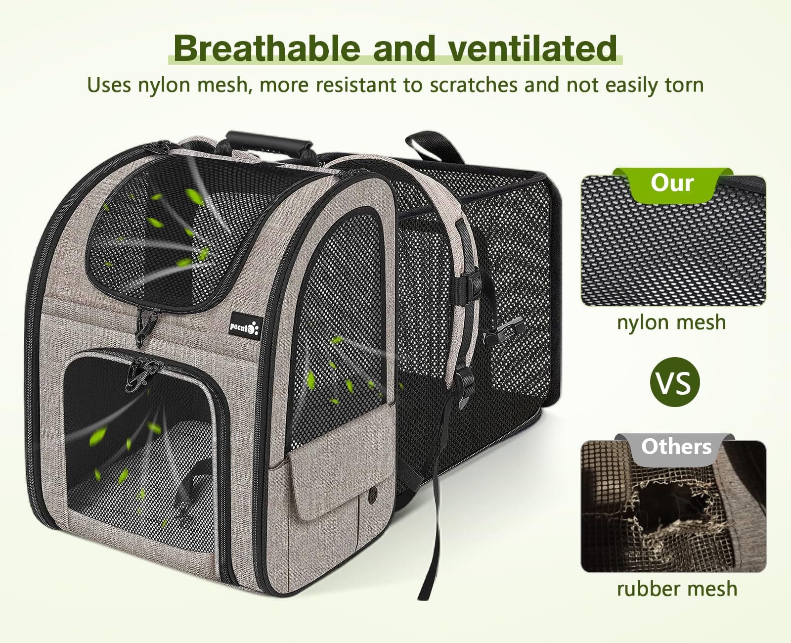 Pecute Cat Carrier Dog Backpack Expandable (Khaki)