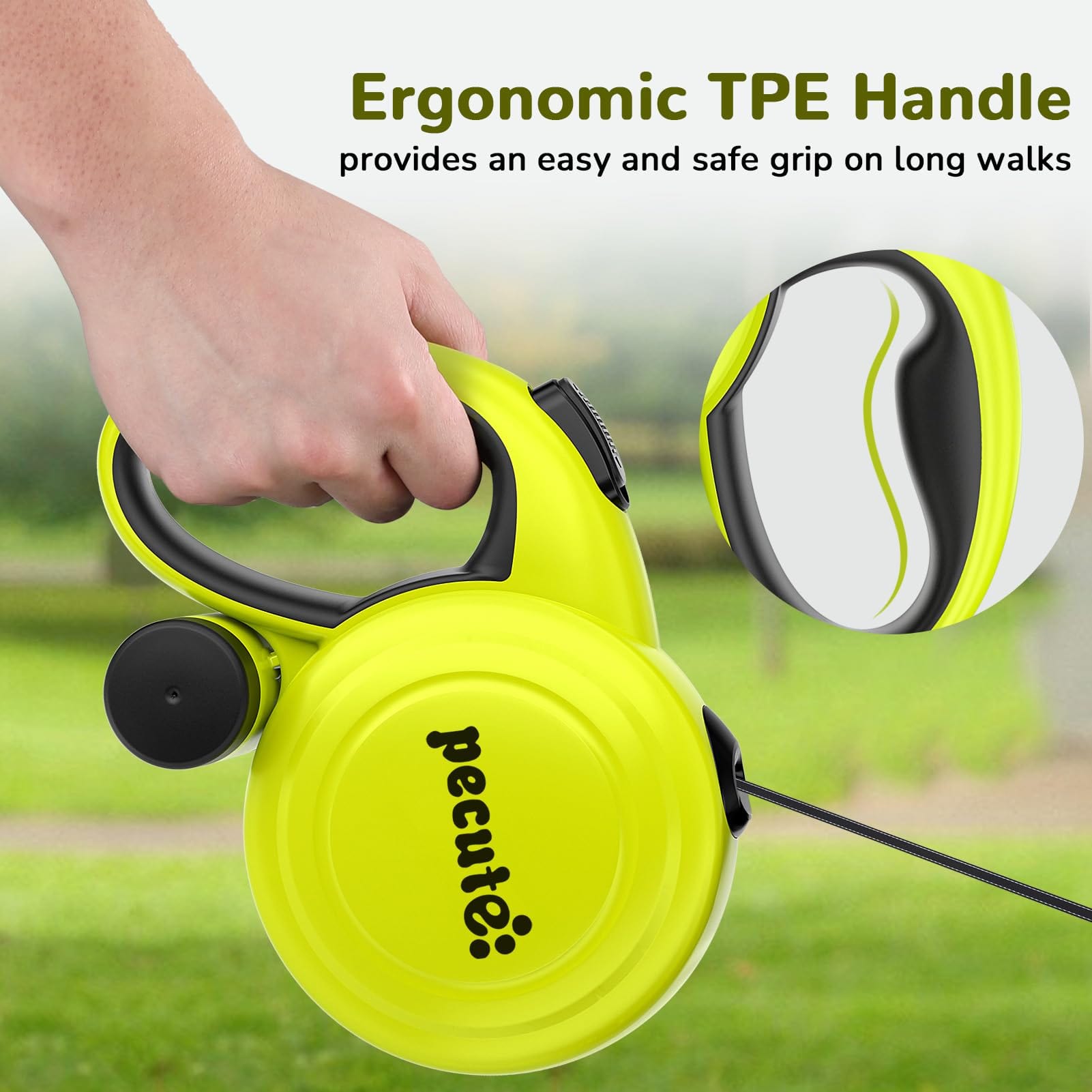 Pecute 10m/32ft Retractable Dog Leash with Dog Waste Bag Holder