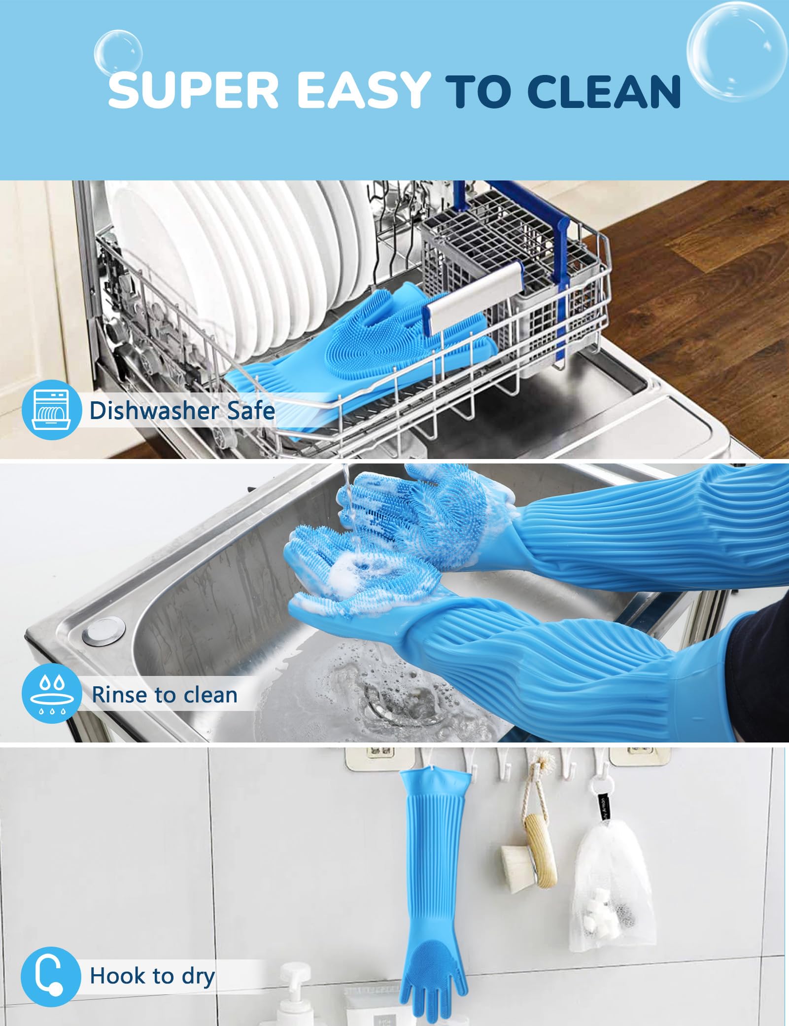Pecute Updated Extension Dog Wash Mitt Bathing Grooming Gloves
